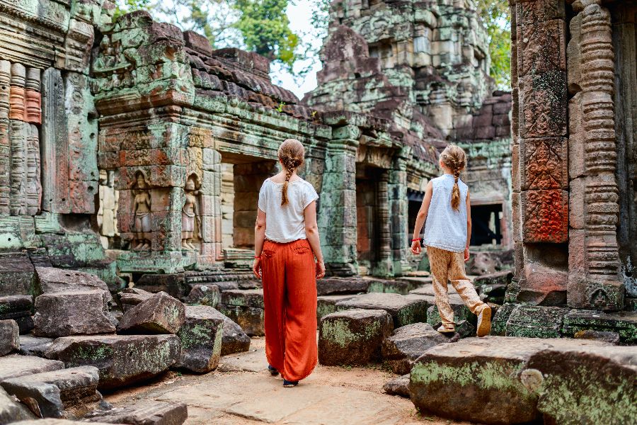 cambodja angkor wat preah khan tempel familie