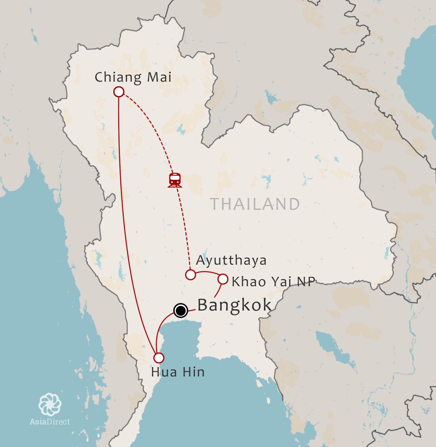 Routekaart 17-daagse rondreis Fair Deal Thailand