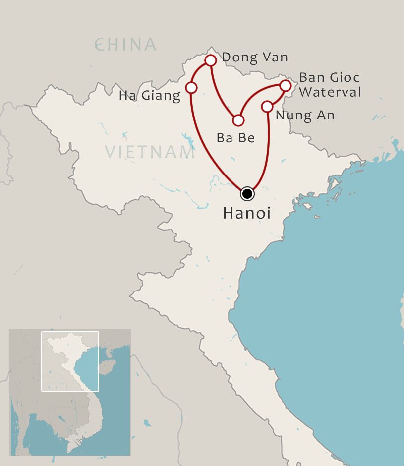 Routekaart 7 Dagen Ongerept Noord Vietnam Ha Giang en Ban Gioc