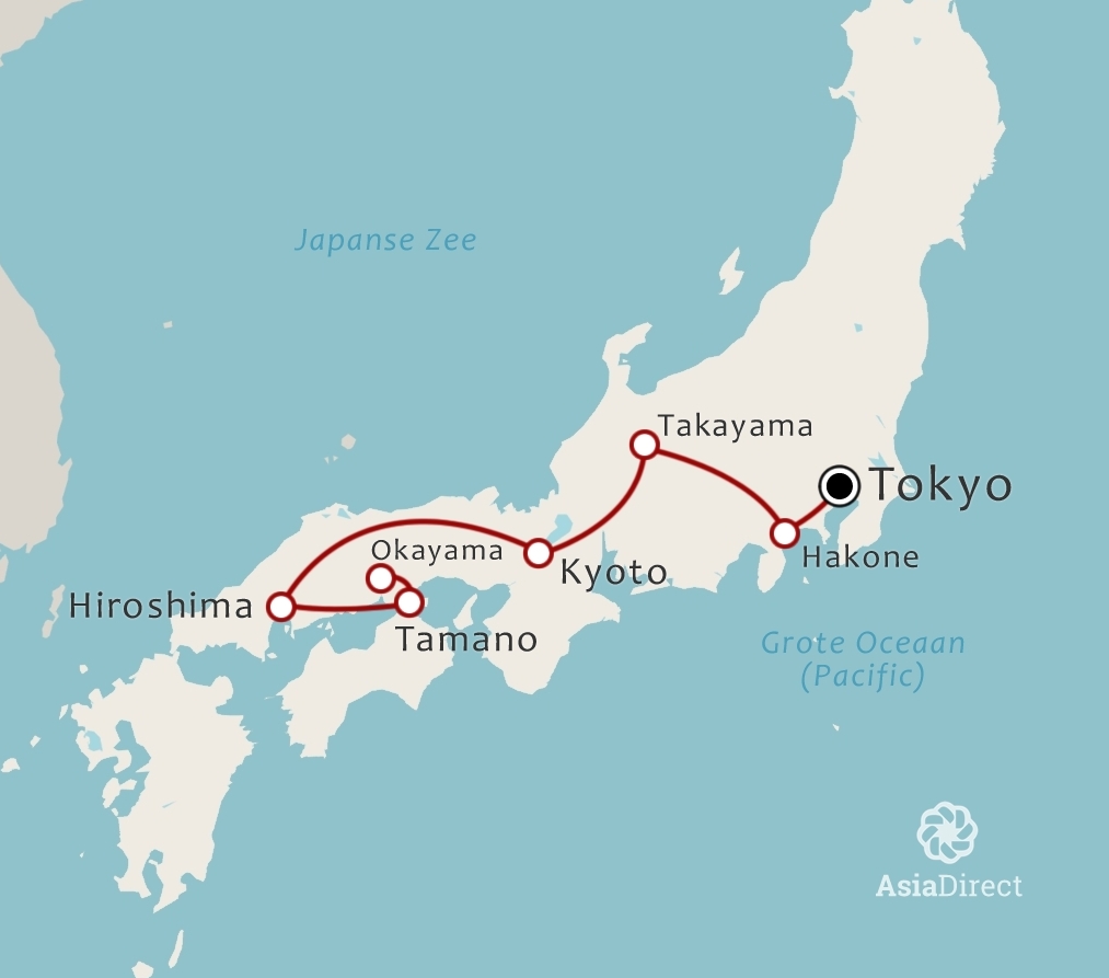 Routekaart 22-daagse rondreis Klassiek Japan